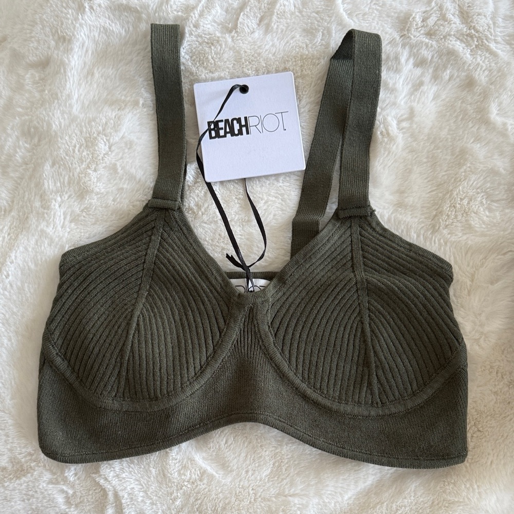 Beach Riot Sage Ribbed Bra